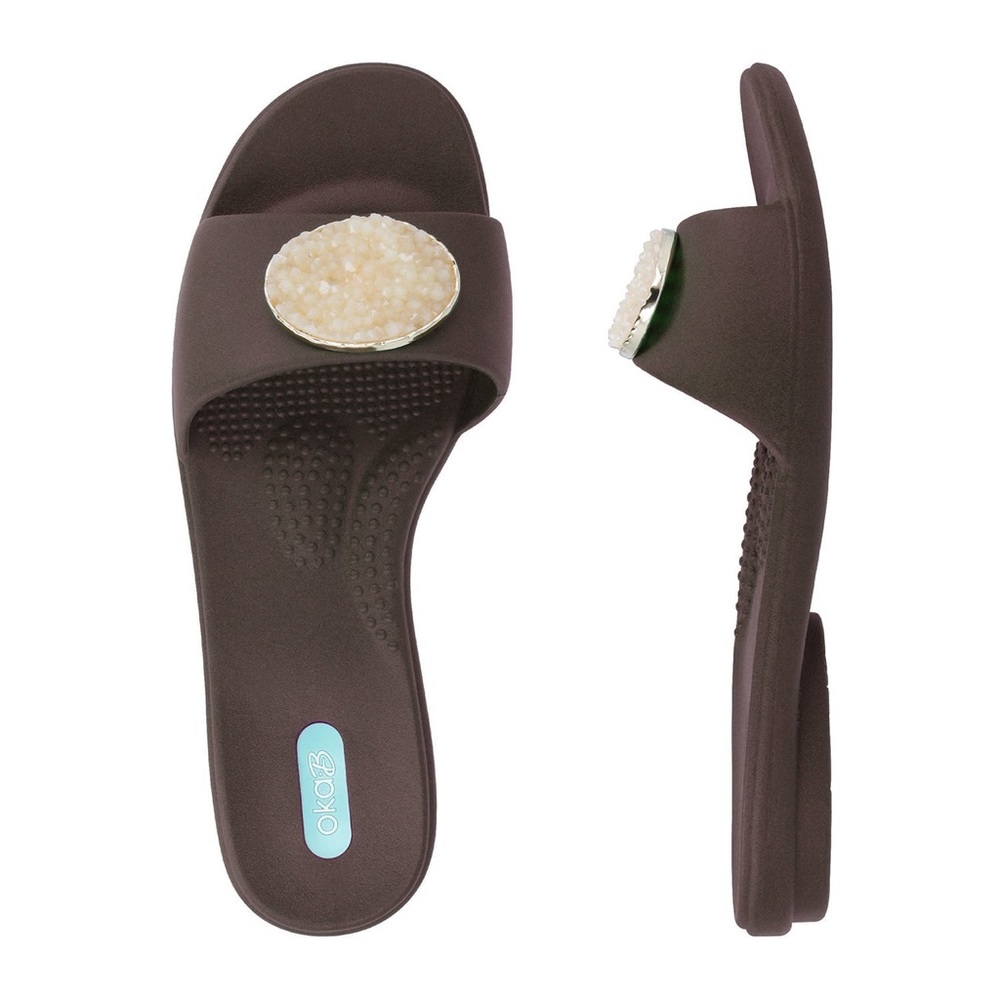 OKA B BROWN FAUX QUARTZ SLIDE ON SANDALS BNWOT WOMENS SIZE 10 LARGE